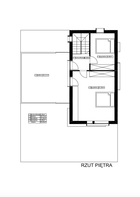 Rzut Piętra Projekt Domu Modułowego 70m2 Domki Marysia, producent Domów Modułowych w technologii szkieletu drewnianego